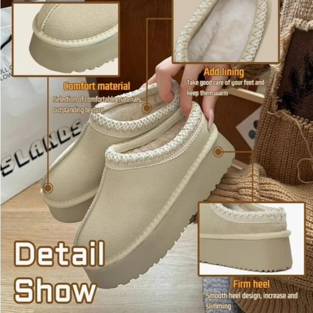 White Cozy Women's Sherpa Platform Shoes with Aztec Accents with pull tab - Picture 6 of 6